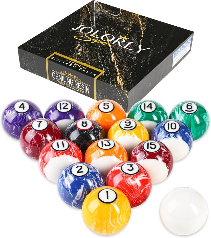 JOLORLY Pool Balls Billiard Set – 2-1/4" Regulation Size, 6 oz Professional Weight, AAA Grade Pure Resin, Pool Table Balls for Tournament, Bar, Game Room & Gifts - Image 1